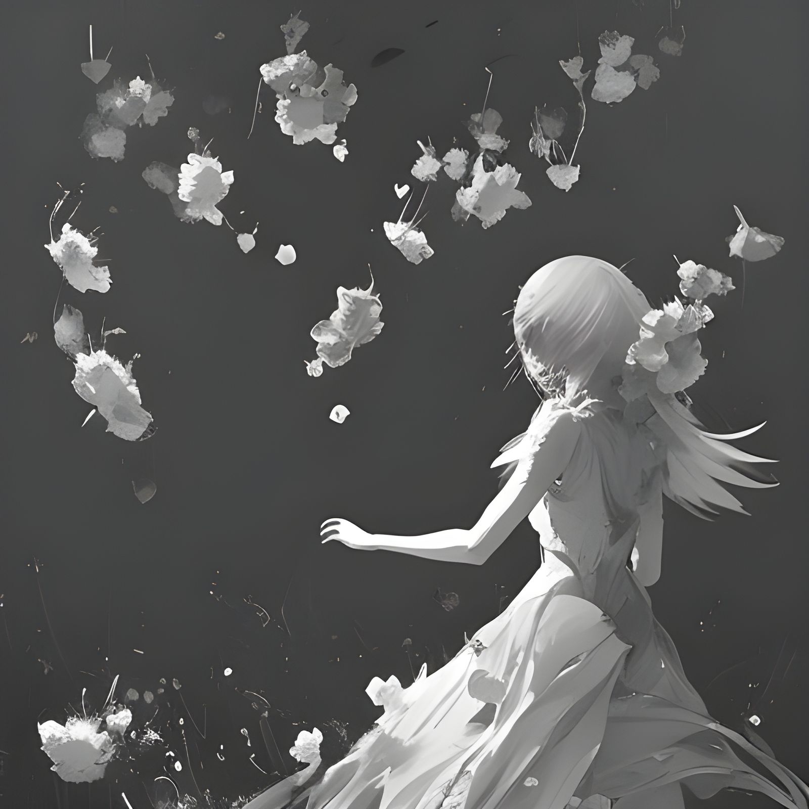 Monochrome Love Story with Flowers and Clouds