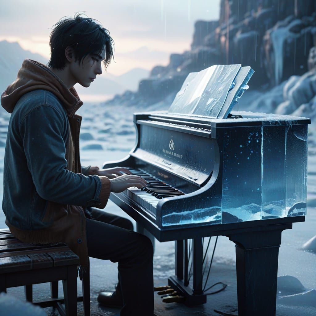 Ethereal Piano Solo in Icy Desert Landscape