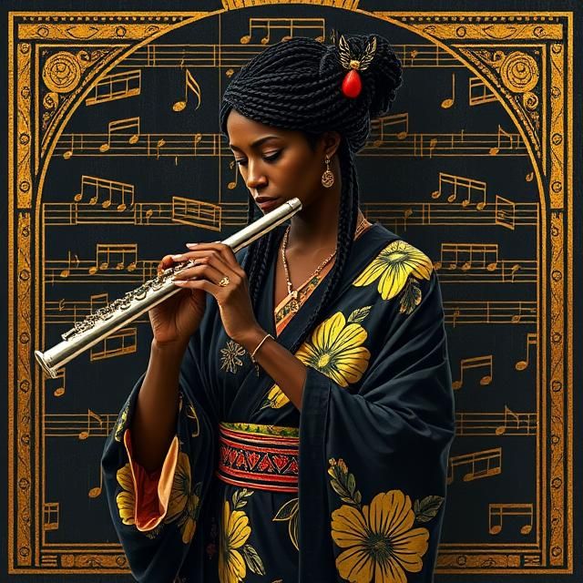 BLACK WOMAN WITH BRAIDED HAIR DRESSED IN A BLACK FLORAL DESI...