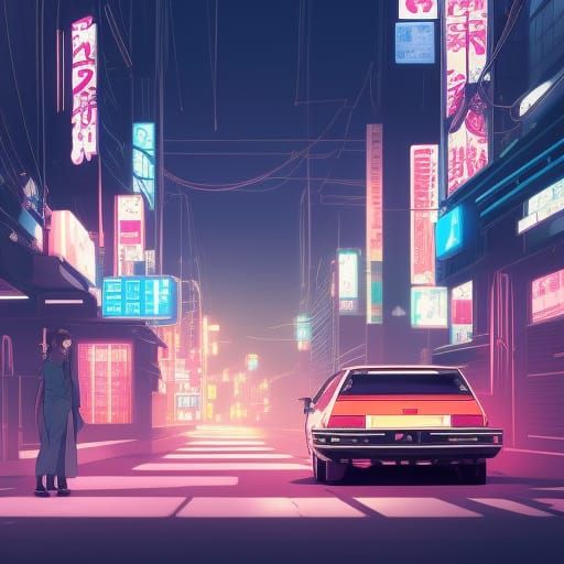 Datsun Neon City Driving - AI Generated Artwork - NightCafe Creator