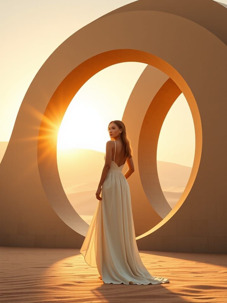 Surreal Desert Dreamscape with Elegant Figure