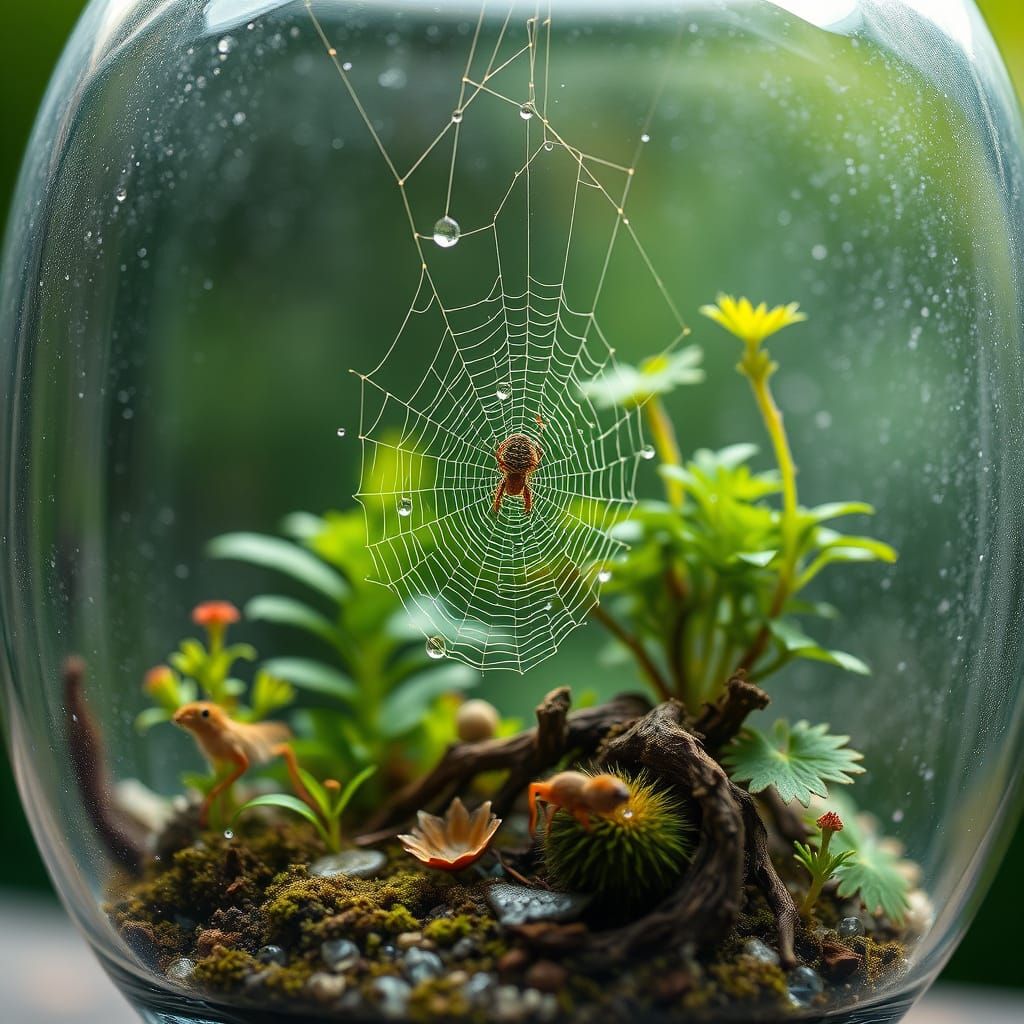 Miniature Rainforest Ecosystem in Glass Terrarium