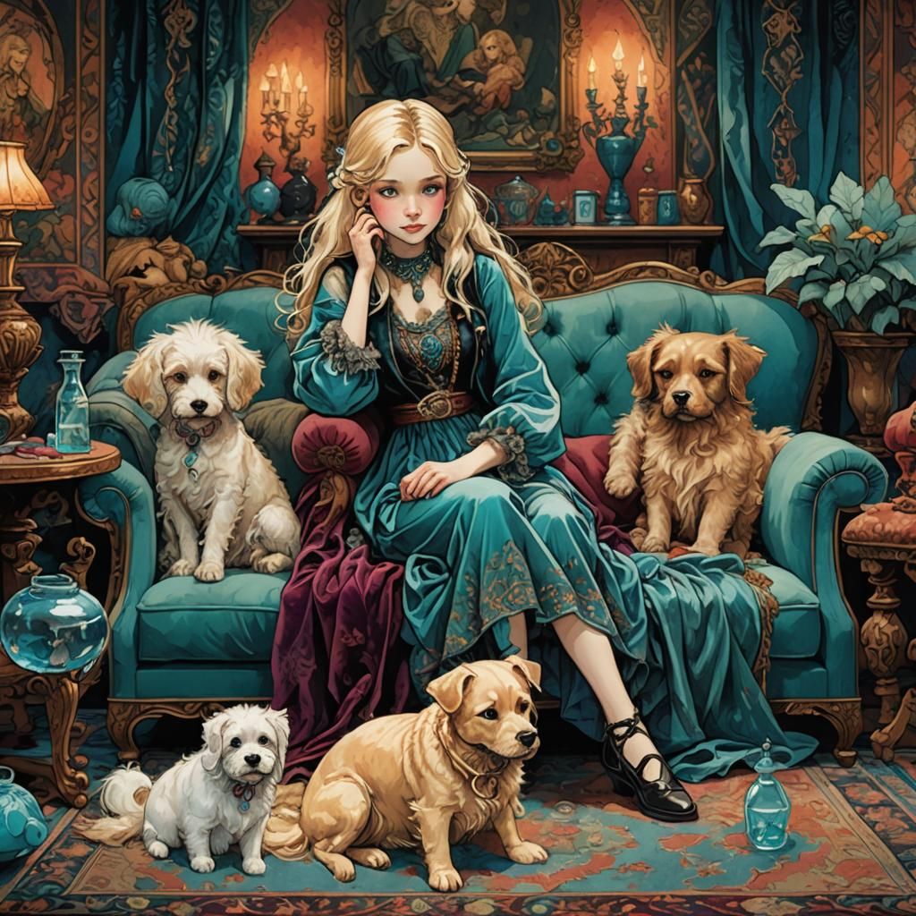 Blonde Girl in Luxurious Room as Fantasy Art