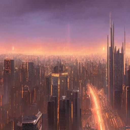 An urban skyline comes alive as the day transitions to night...
