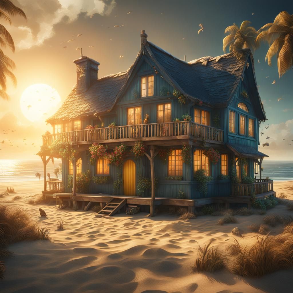 sunshine over a beach cottage