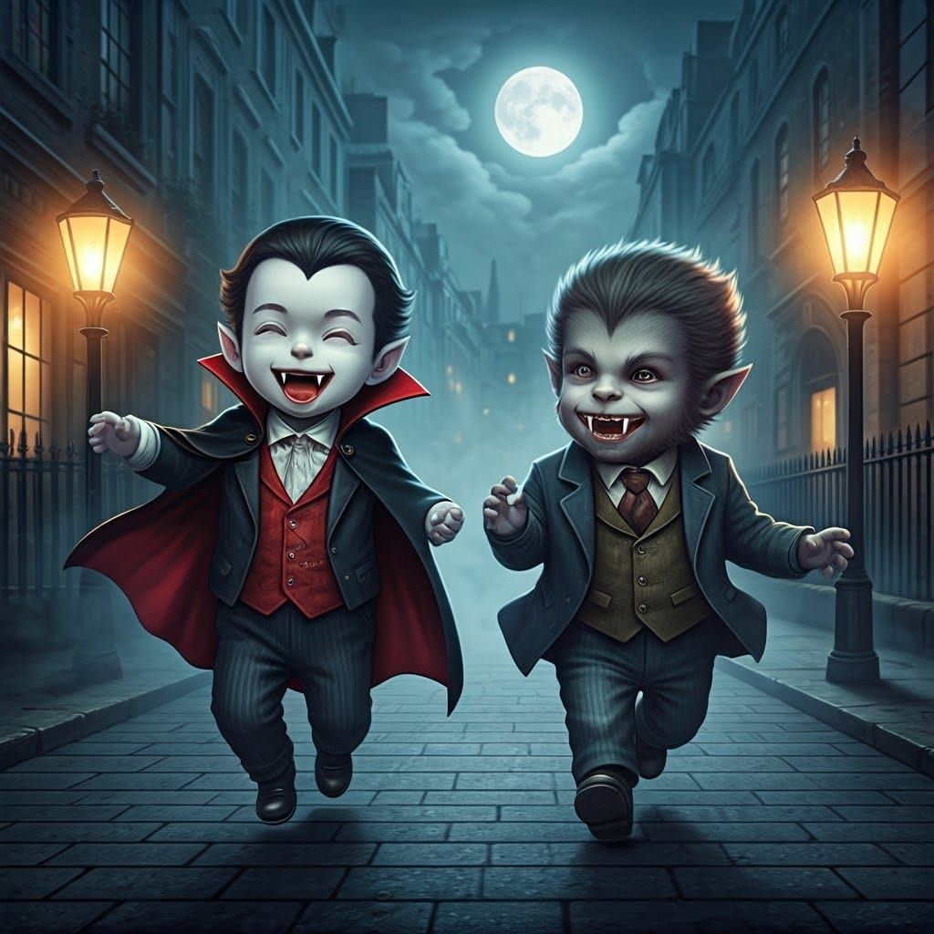 Young vampire and werewolf  by @Atatorus