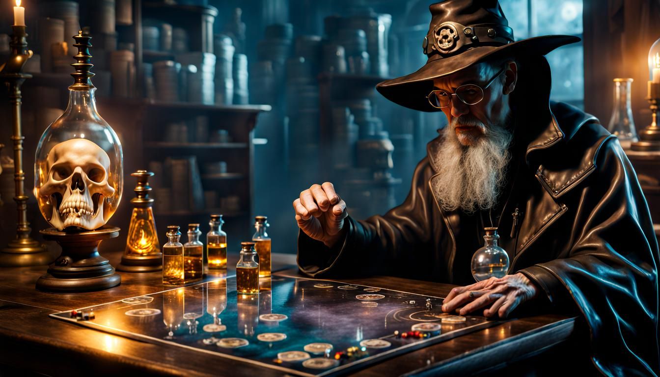 Harry Dresden, Wizard in his spooky laboratory. Playing Risk...