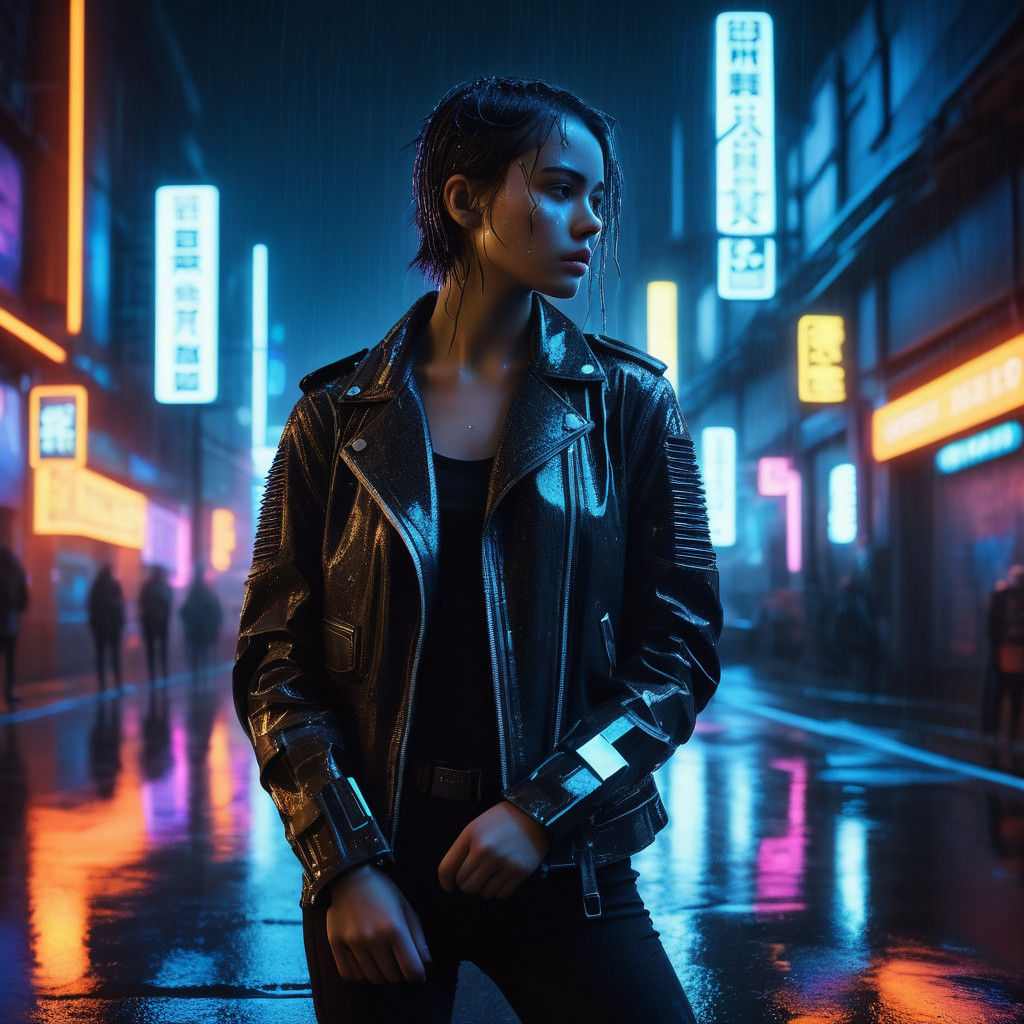 Cyberpunk Goddess in Neon Rain