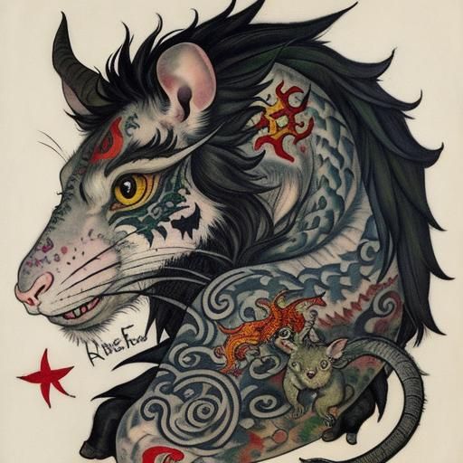 Brave rat with dragon head tattoo
Tattooed rat by Rubens, Eg...