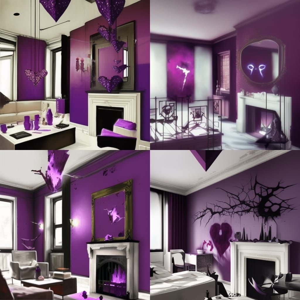 AntiValentine’s Day themed penthouse with Black walls with dark purple