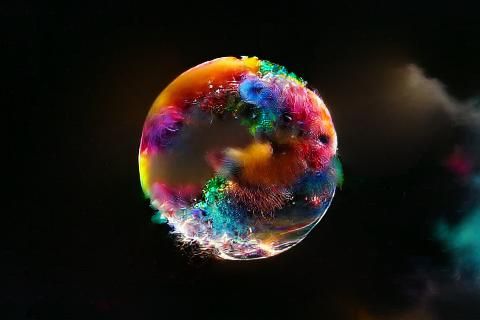 bubble exploding into colours