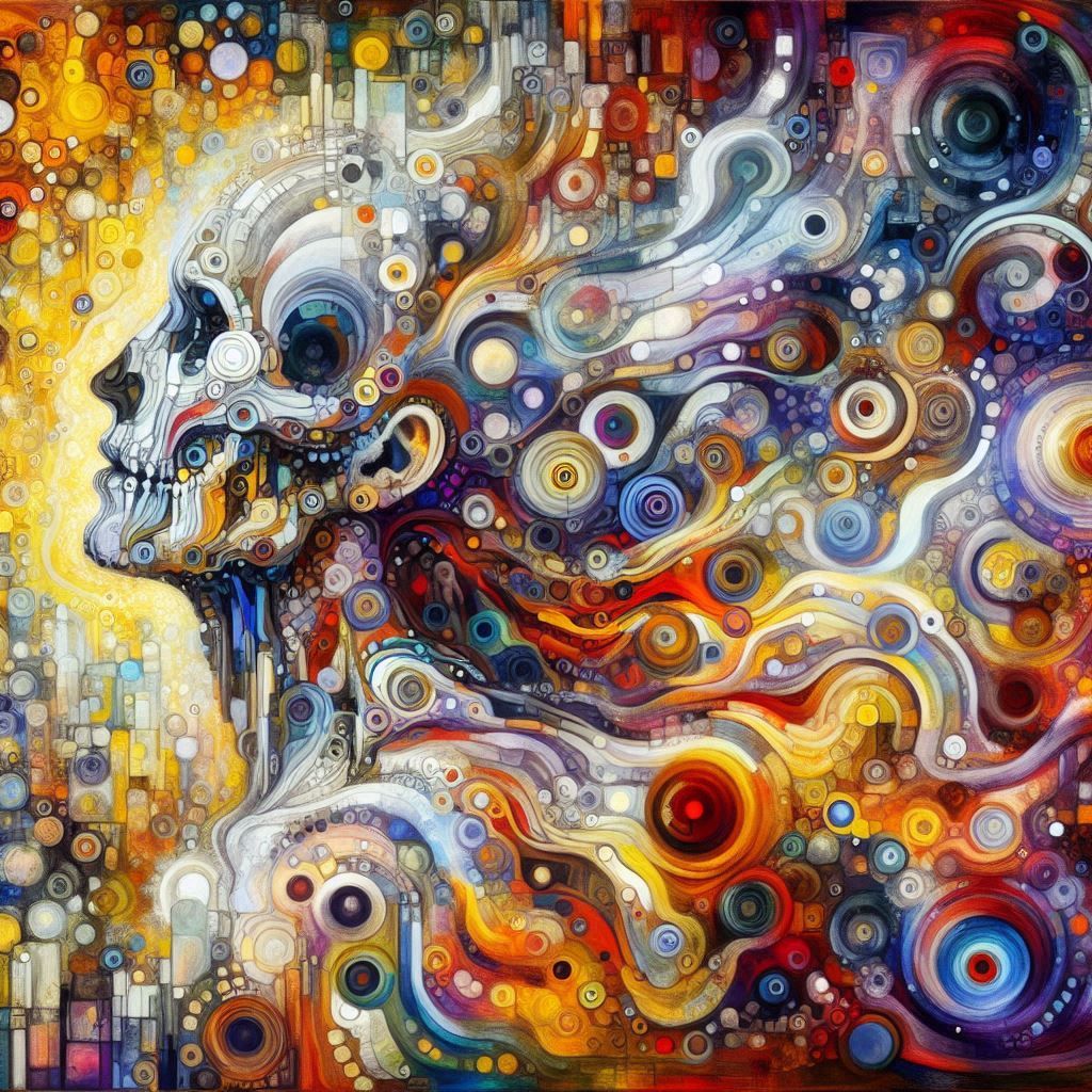 SOULS EXPELLED AND MAN TURNED INTO AN AUTOMAT multi-layered fantasy , with bold, clashing colors, illuminated by soft, e...