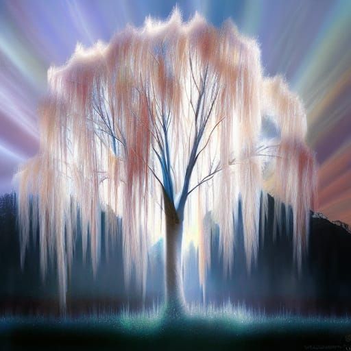 White weeping willow, whisky, angelic, cool colors earth art...