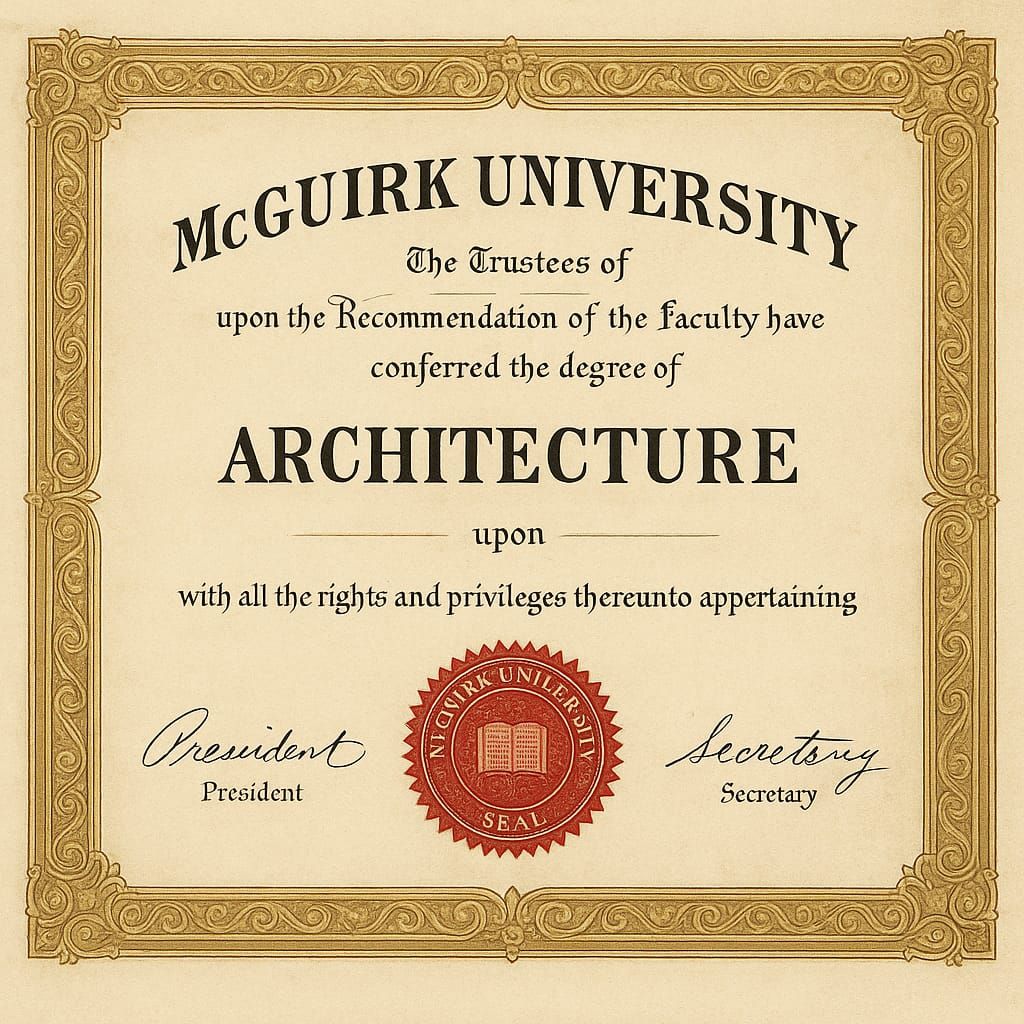 McGuirk University
Honorary Degree of Architecture