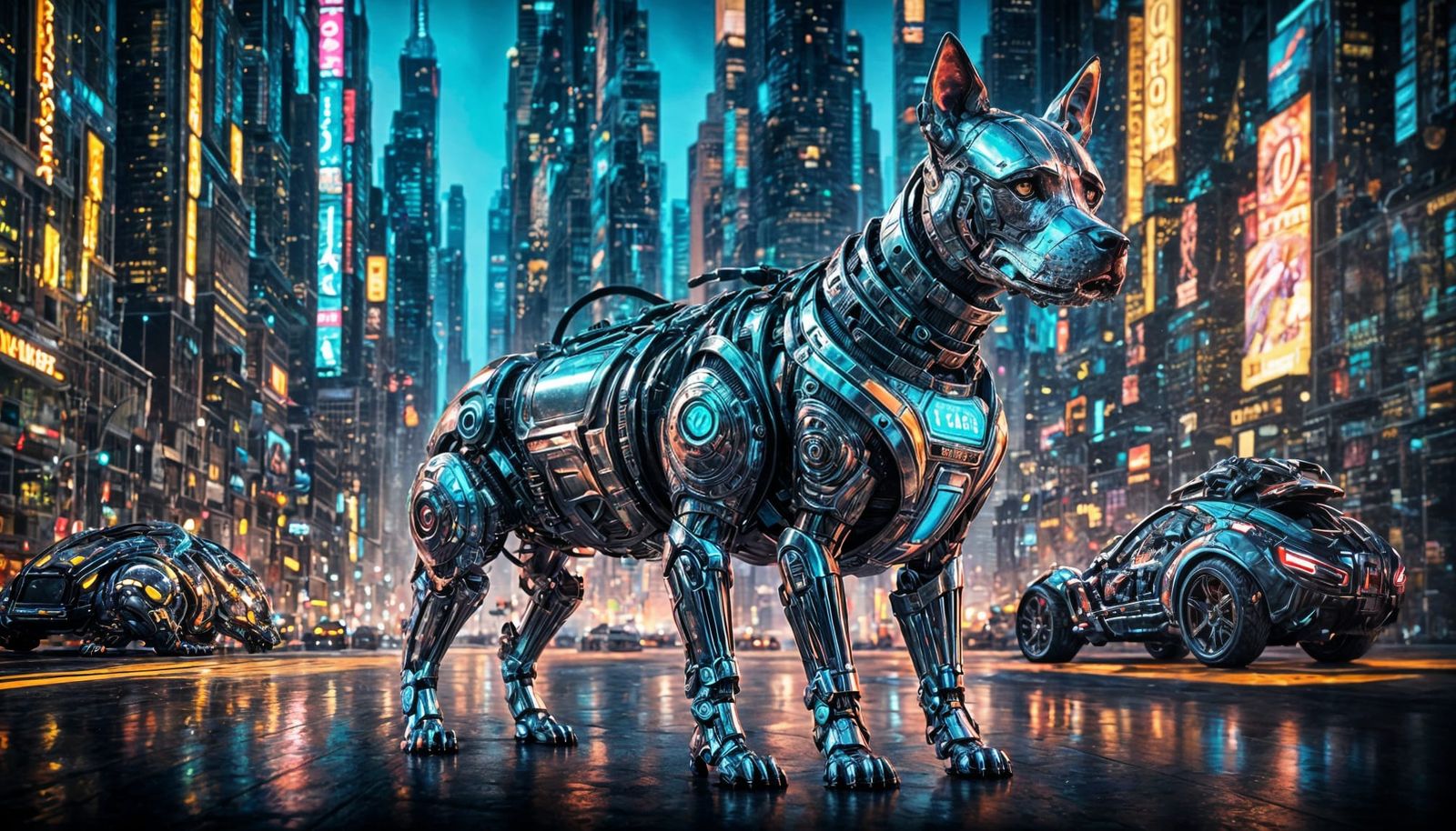 Beautiful cybernetic cyborg dog:: silver armor:: sensors on ...