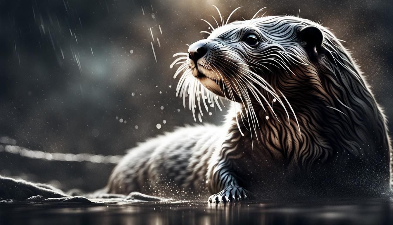 Happy Otter in Dreamy Glittering Mist