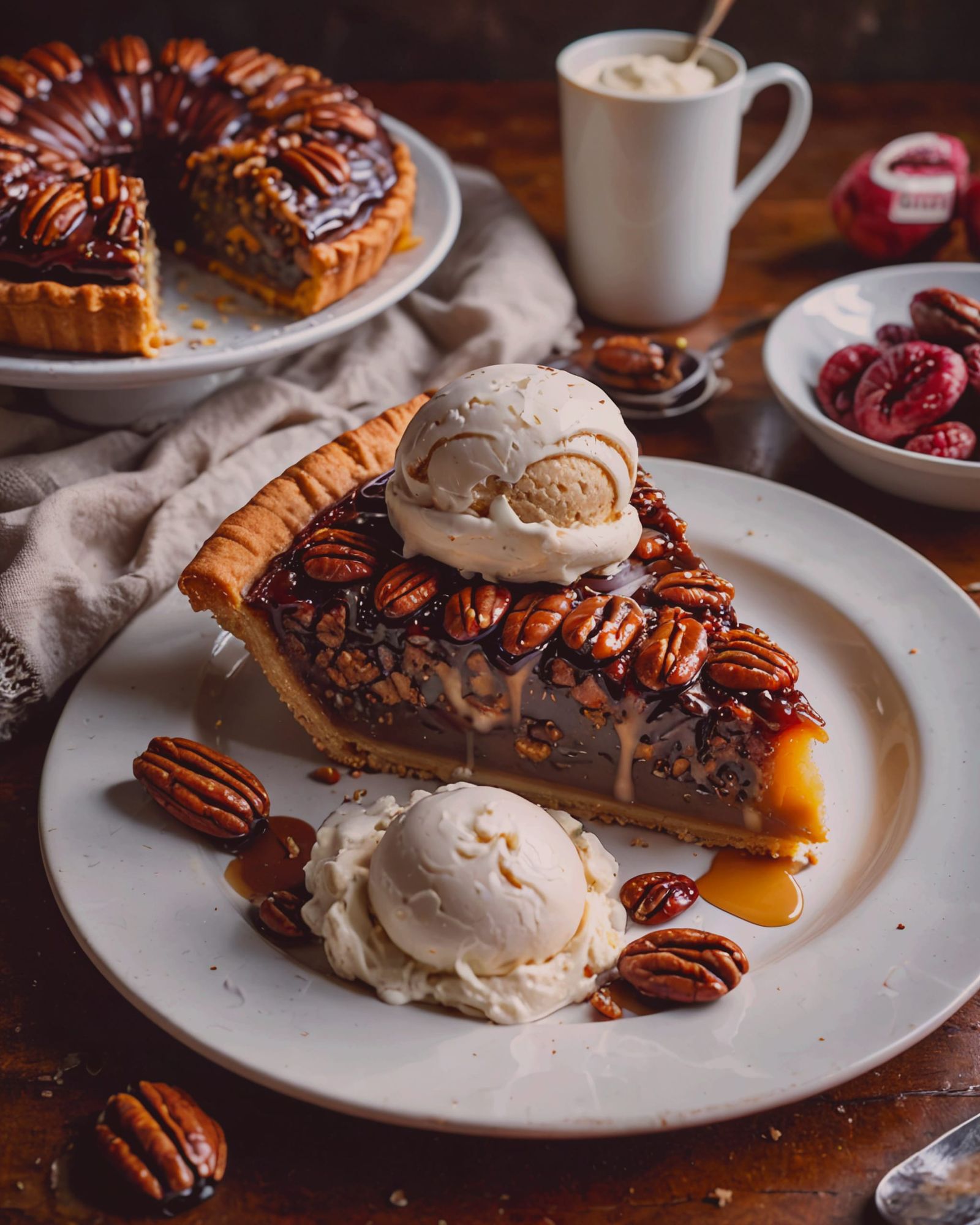 Pecan Pie topped with Butter Pecan Ice Cream
