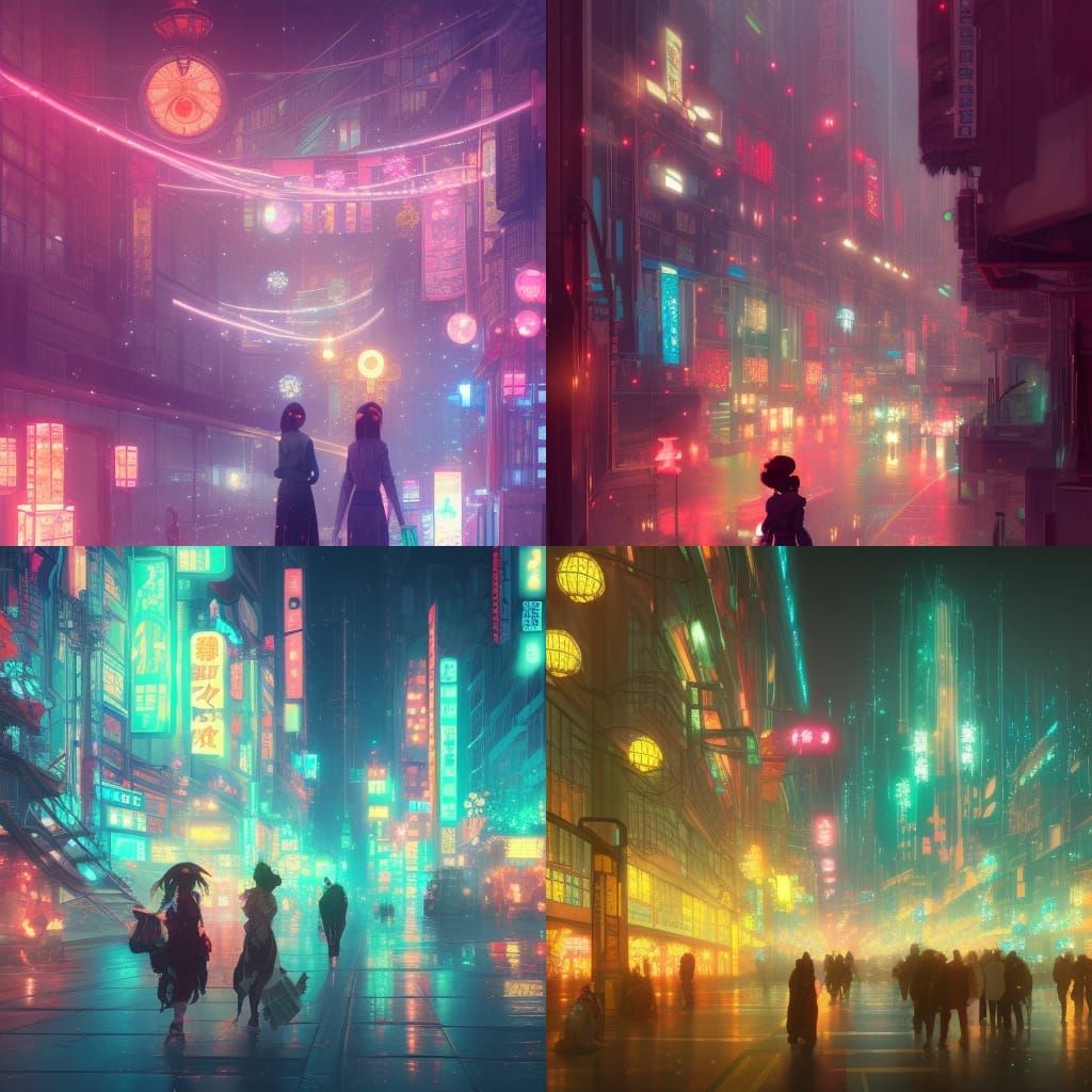 japanese girls neon city christmas