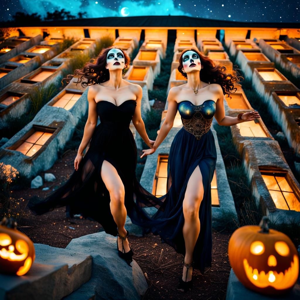 Photorealistic Macabre goddess: full perfect body, bare brea...