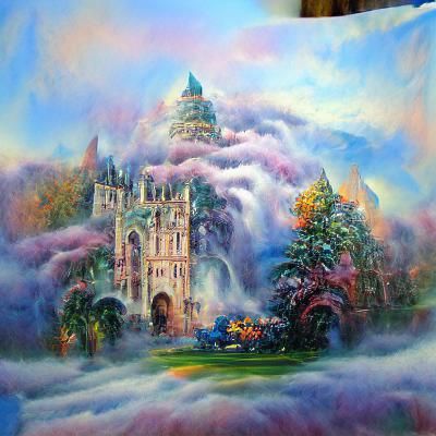 Psychedelic fantasy castle gouache detailed painting etherea...