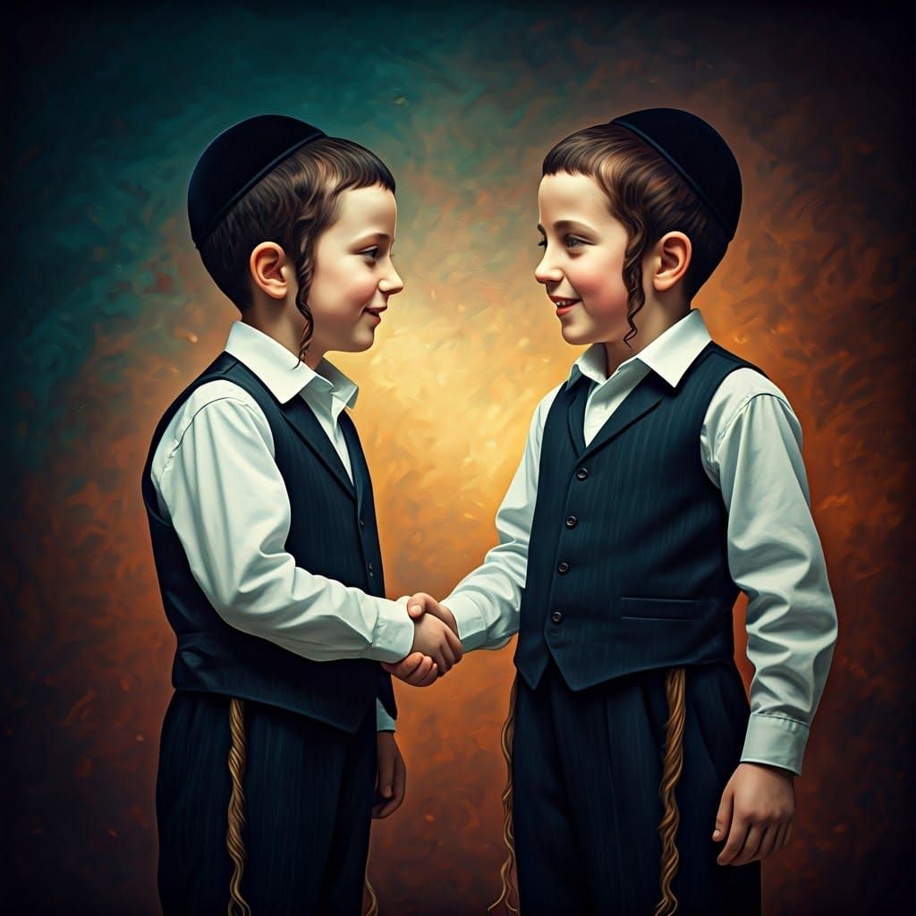 Hasidic Boys Share Shana Tova in Rich Matte Painting