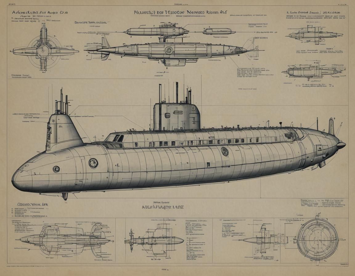 1940´s concept submarine, specification notes, blueprints