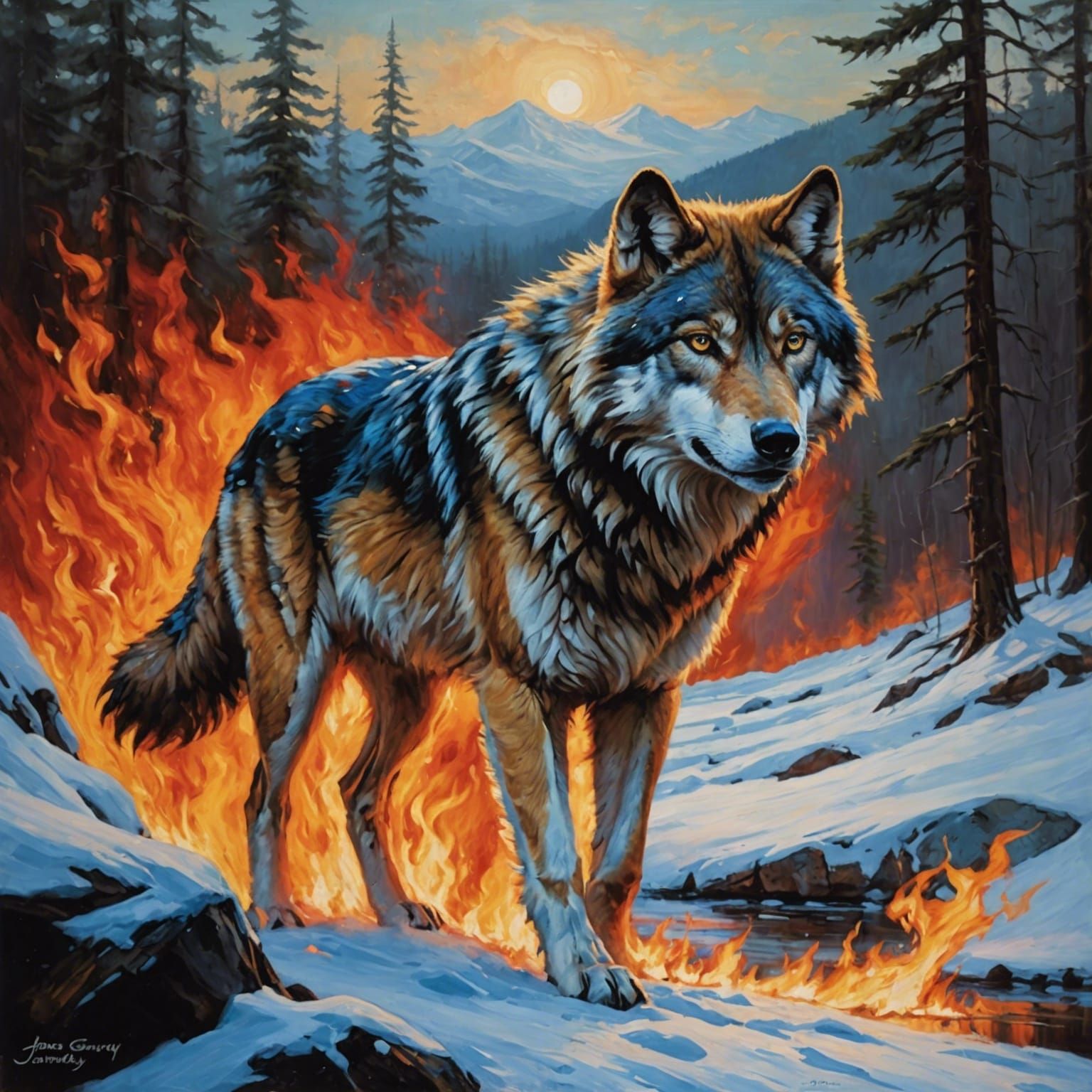 Fire and ice Wolf   by @Wolflover99