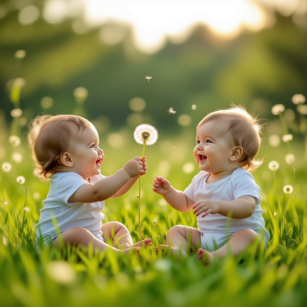 Drone Photo of Babies Playing in Meadow