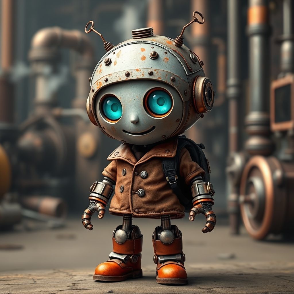 A portrait of a whimsical steampunk robot