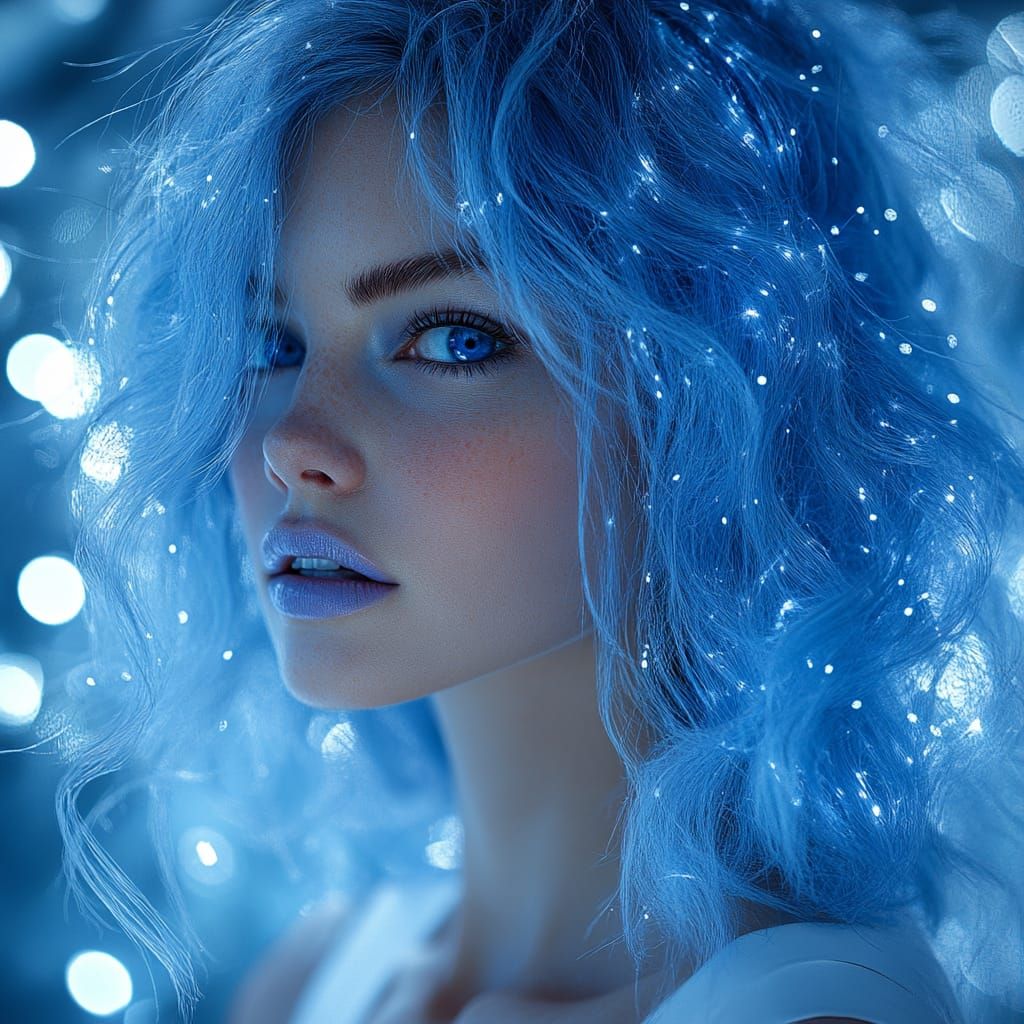 Une femme aux cheveux bleus