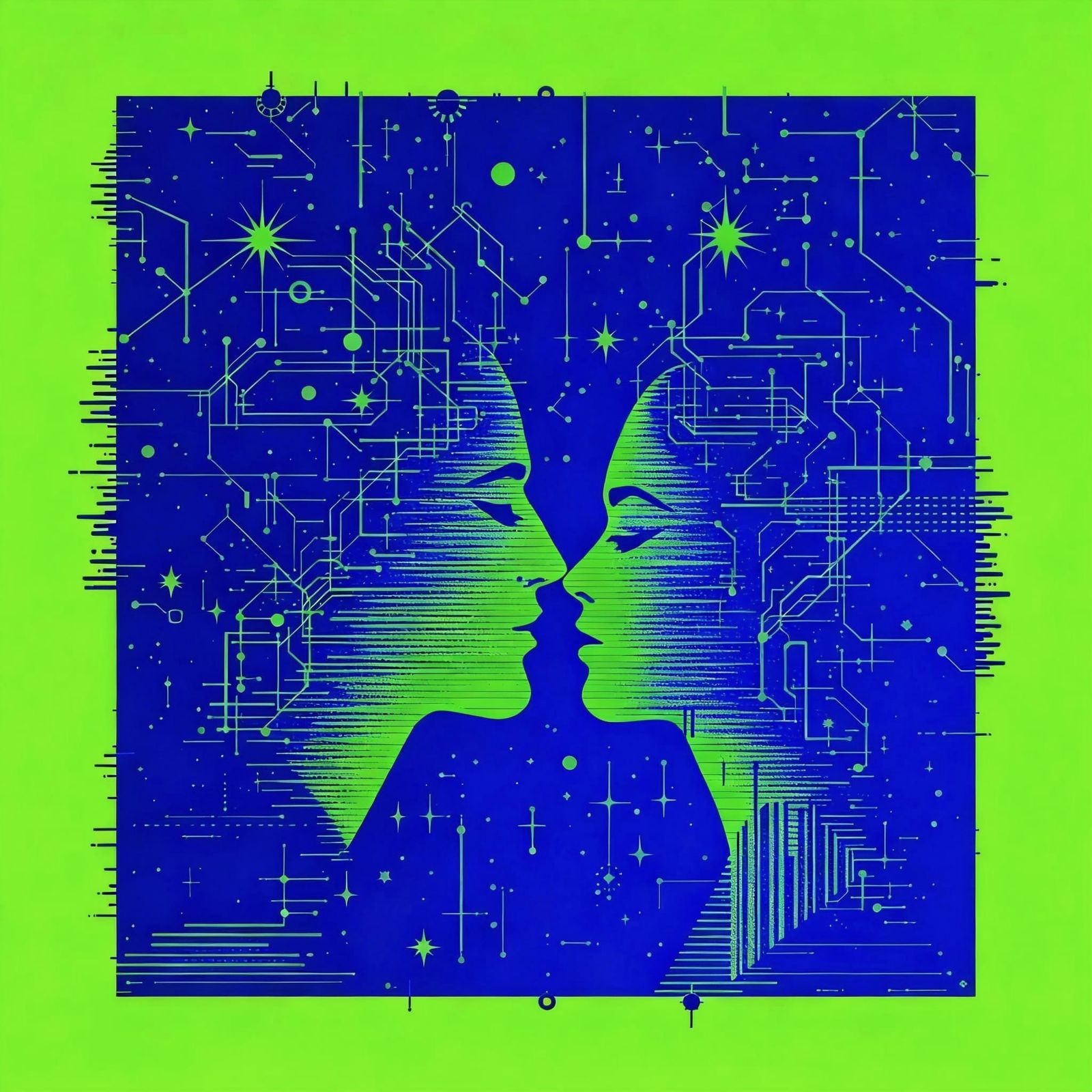 Abstract Constellation of Nuzzling Couple in Glitch Style