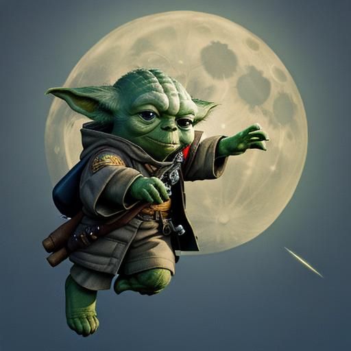 Yoda flying to the moon - AI Generated Artwork - NightCafe Creator