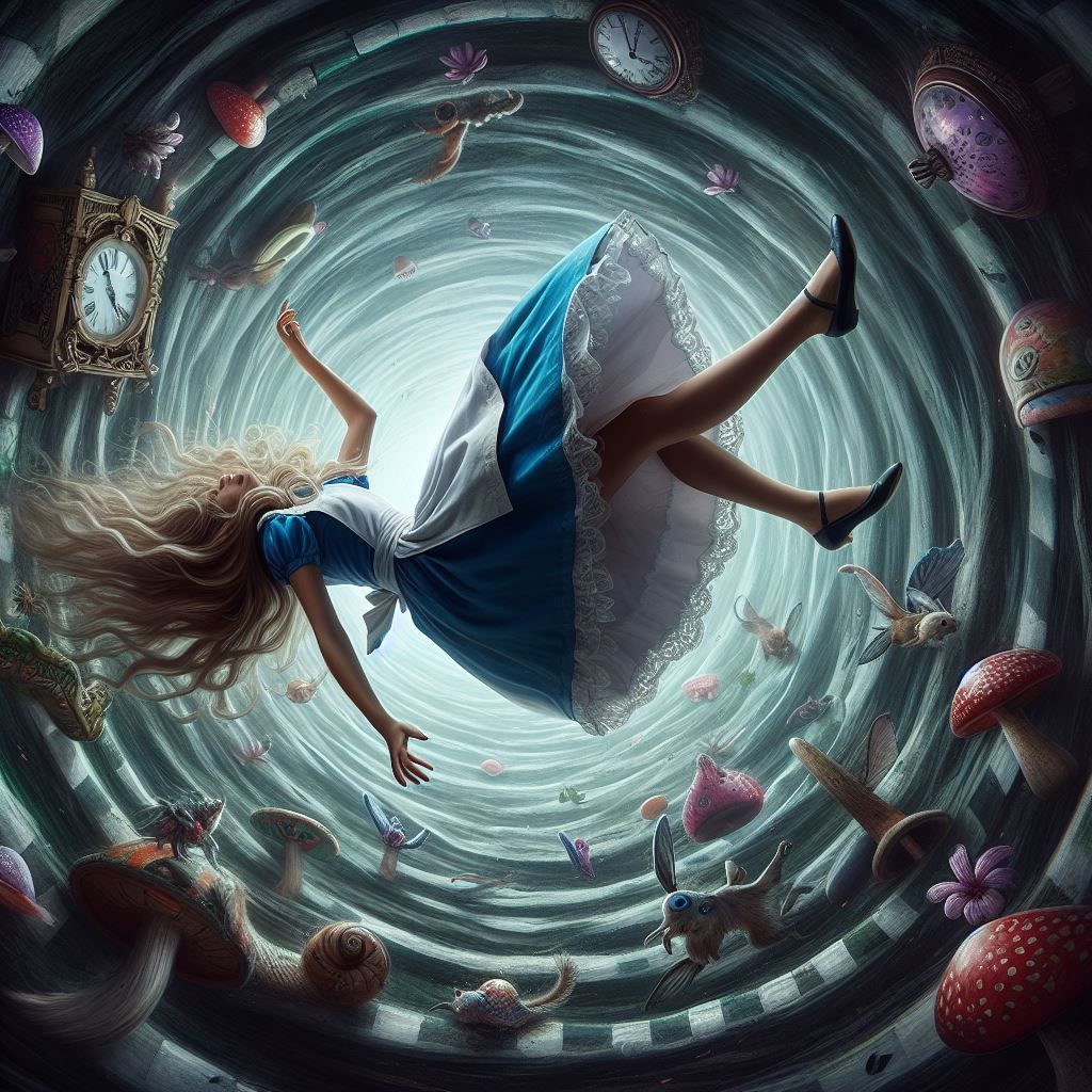 Alice spiralling out of control and deeper down the rabbit hole