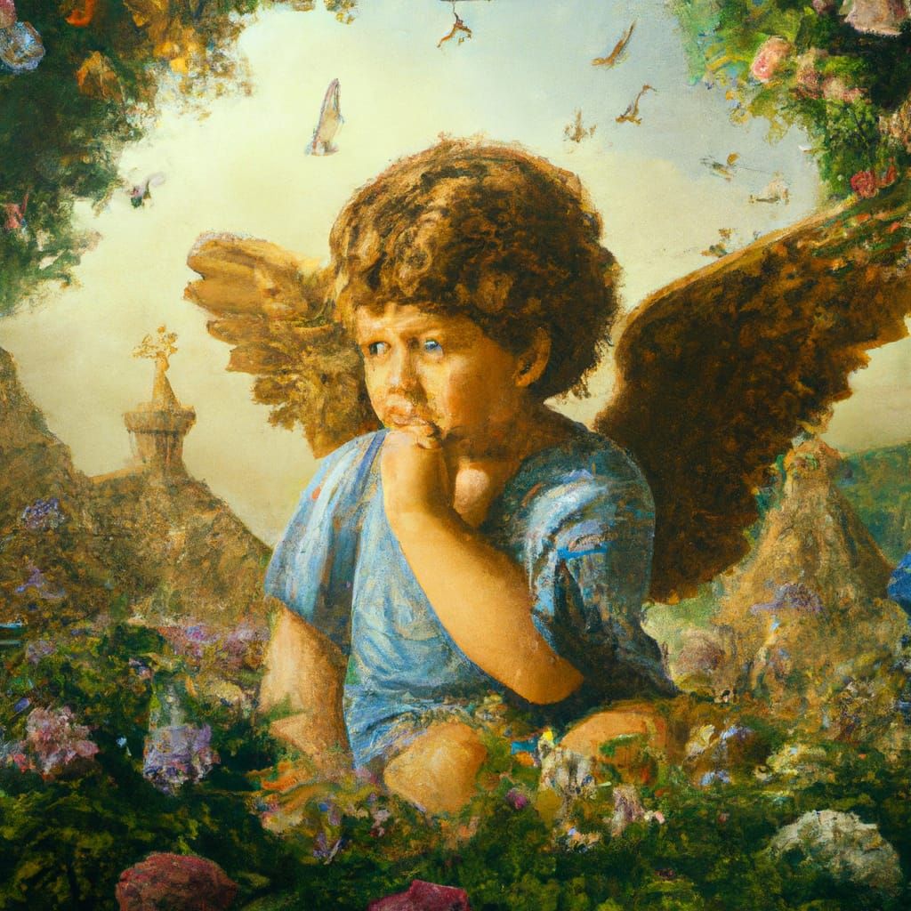 Cherubim. Thomas Kinkade Studio Ghibli hyperrealism
