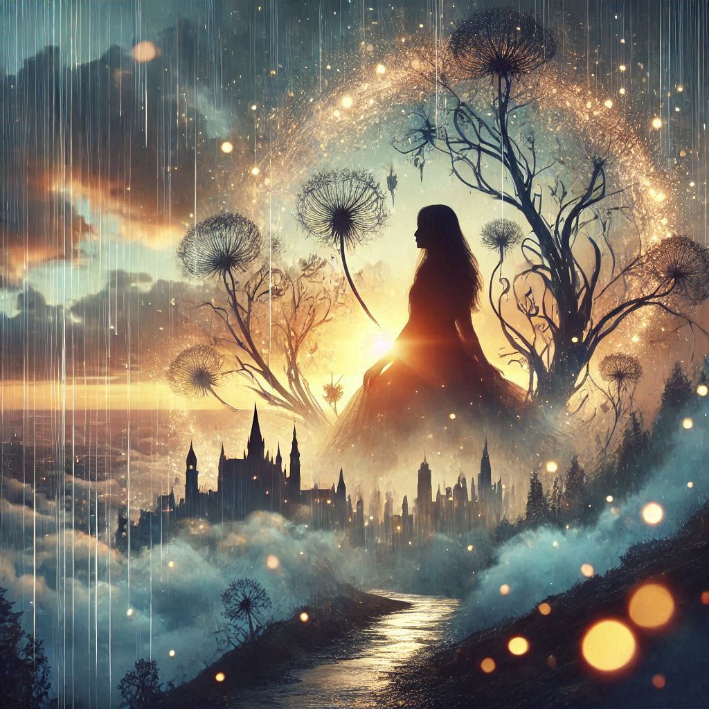 double exposure beautiful fantasy DALL-E 3 portrait landscape..