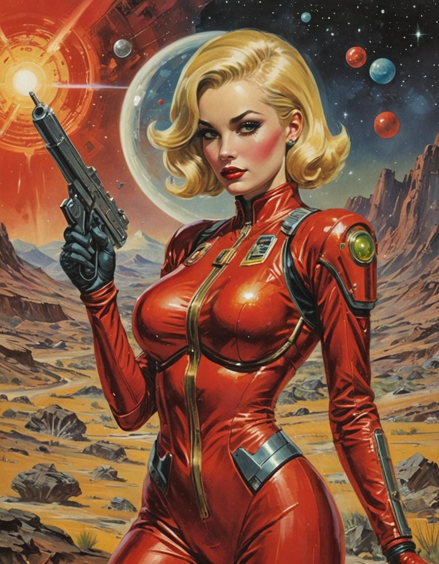 vintage sci-fi blonde pinup girl