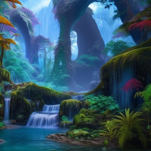 Mystical Waterfall Jungles - AI Generated Artwork - NightCafe Creator