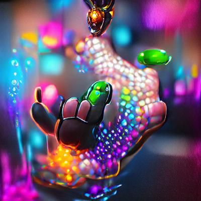 a floating hand made of gems 8k resolution beautiful colourf...