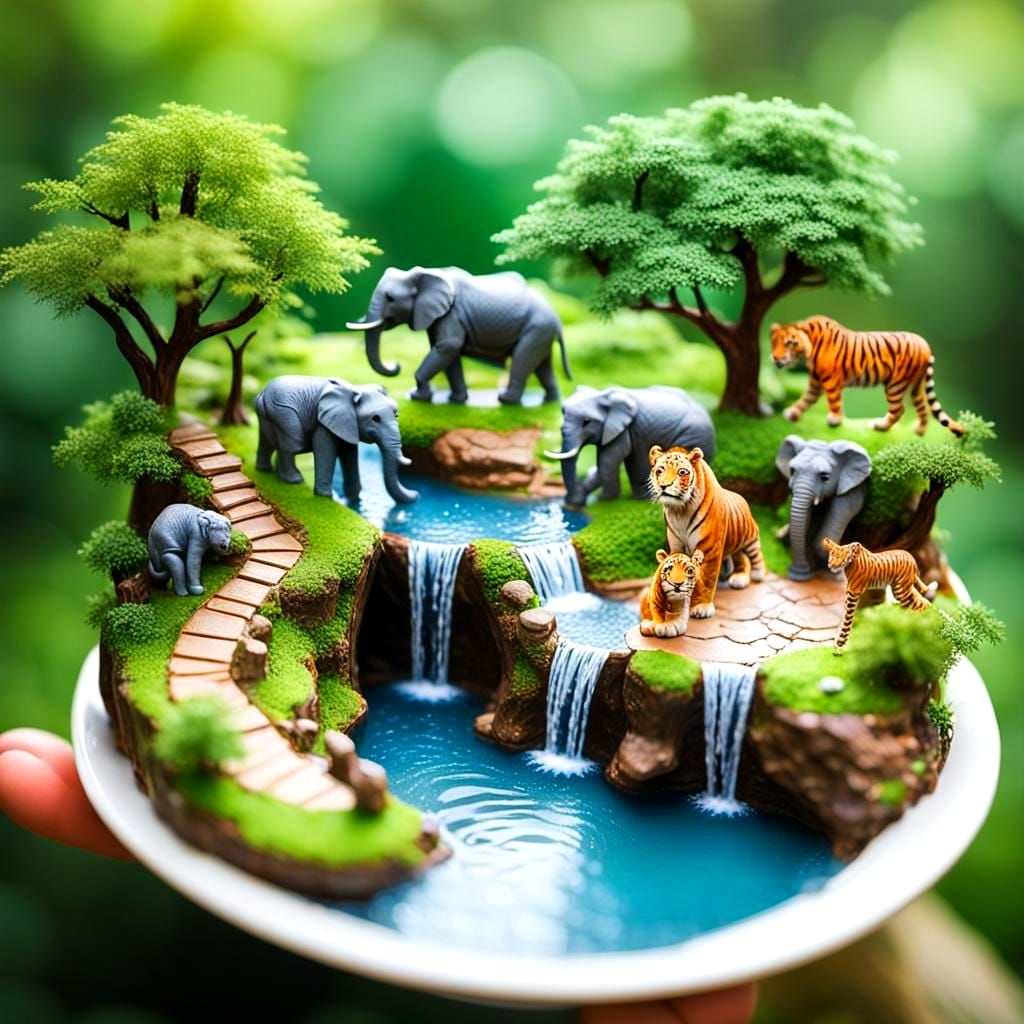 Miniature Zoo Inside a Plate: Realistic Animal Kingdom