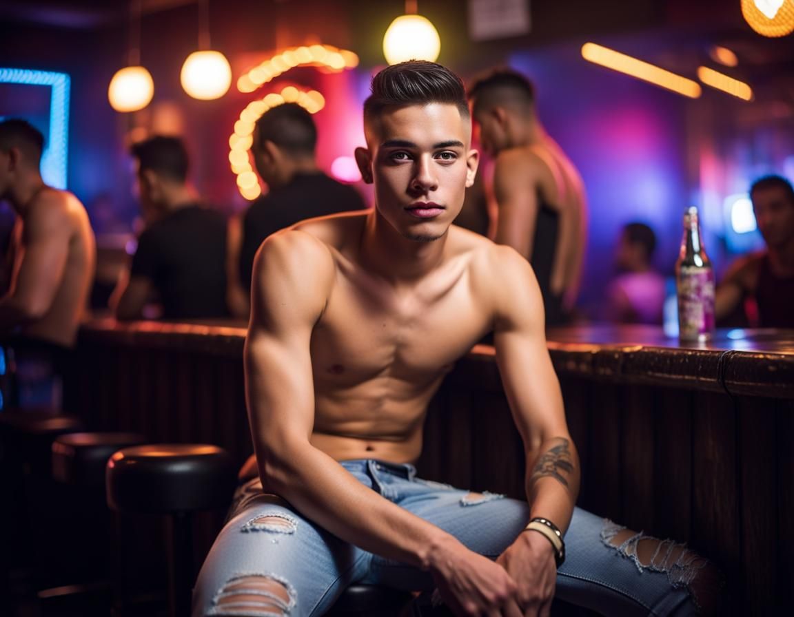 Young man in ripped jeans at a gay bar : r/nightcafe