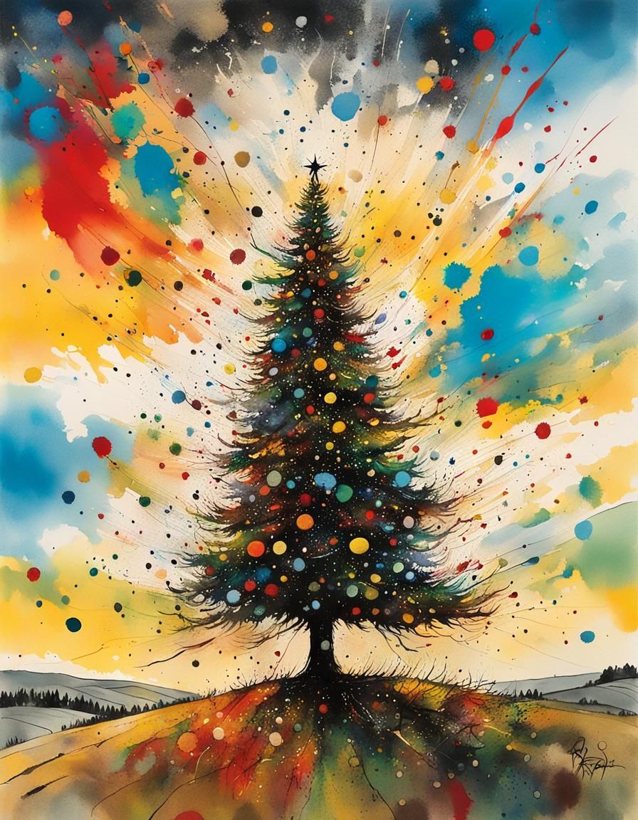Vibrant Christmas Tree in Heartland Landscape Art