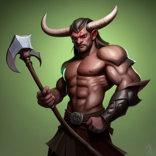 Minotaur, humanoid, 8k, full body, carrying large battleaxe, nose piercing