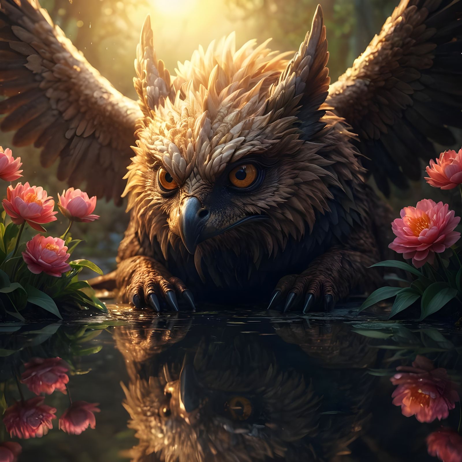 A griffon has landed to get some water  by @Tiny Pearl Cat