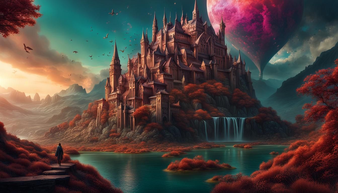 Parrots at Sunset: Detailed Fantasy Concept Art