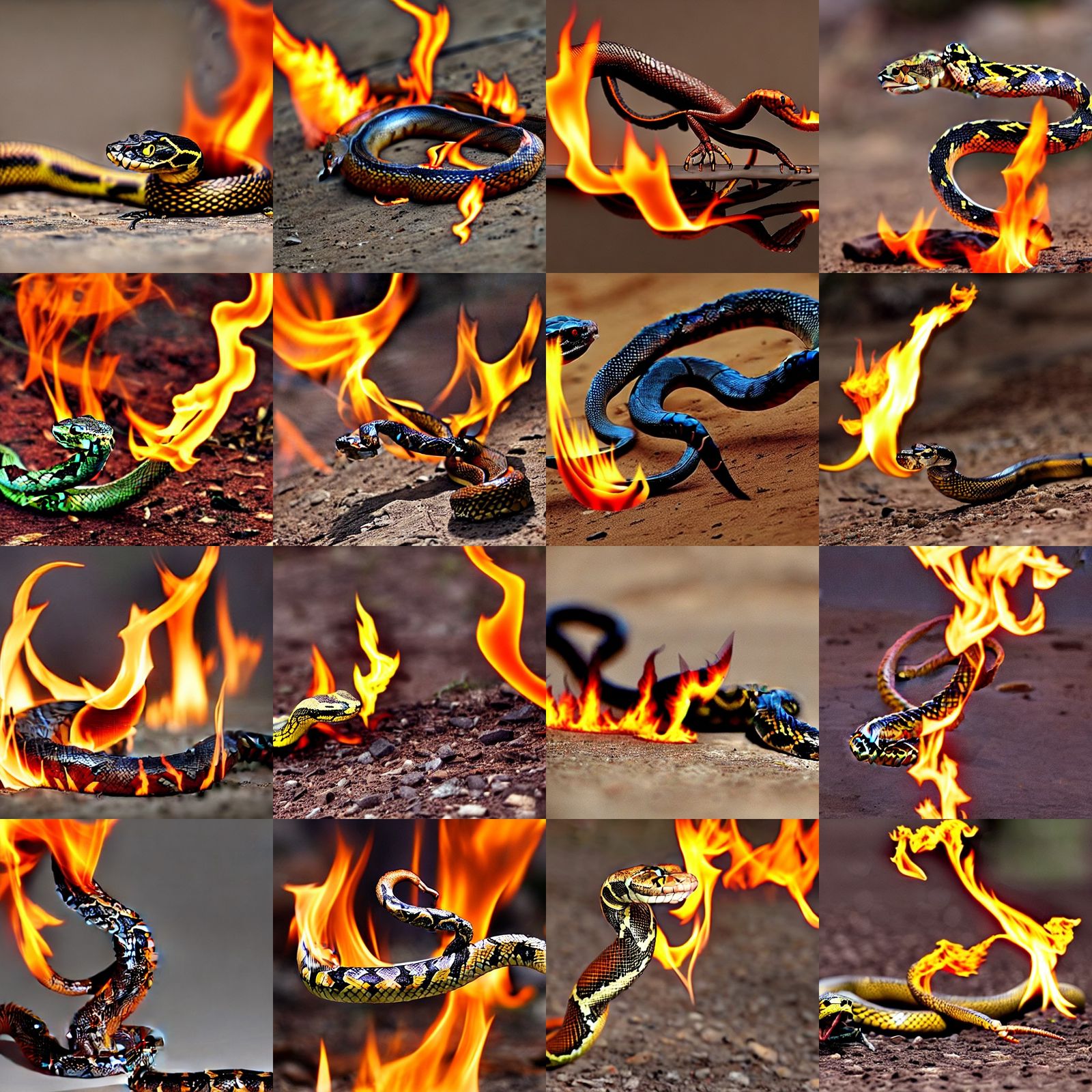 snake with a scorpion tail on fire