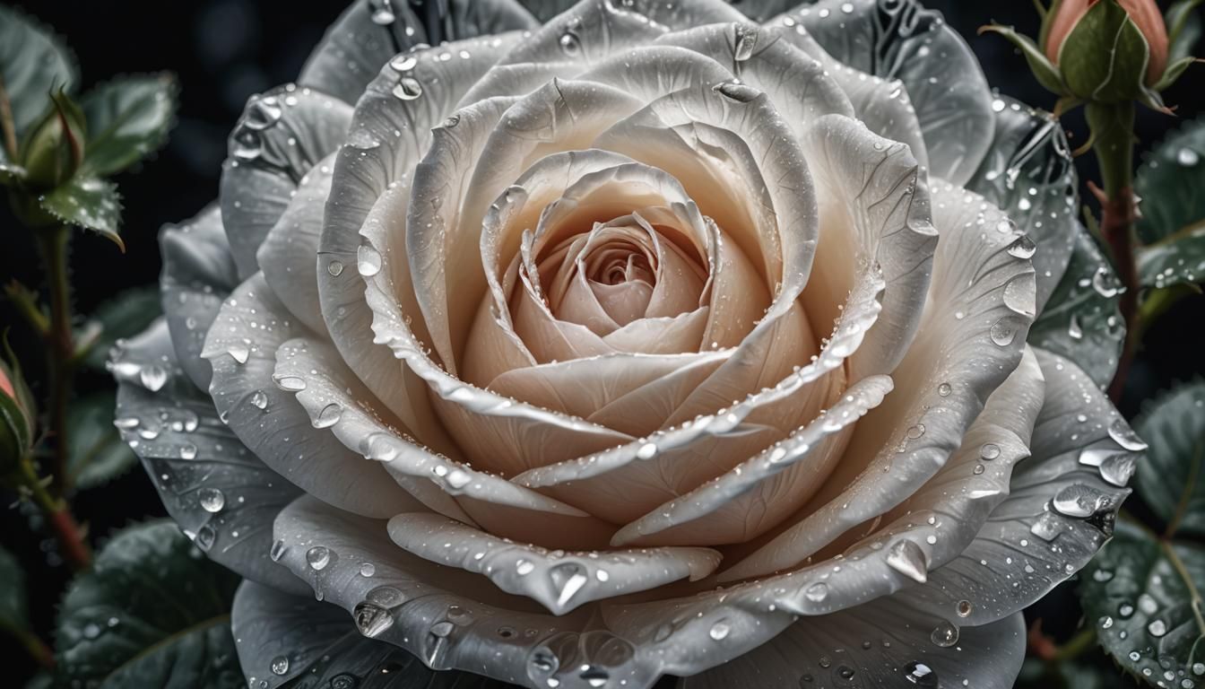 A White Crystal Rose In Bloom