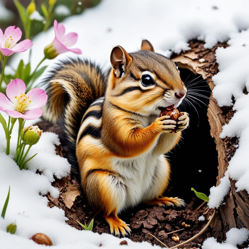 Chipmunk coming out of their burrow during the first glimpse of spring 🌱🌼  by @Revenant_