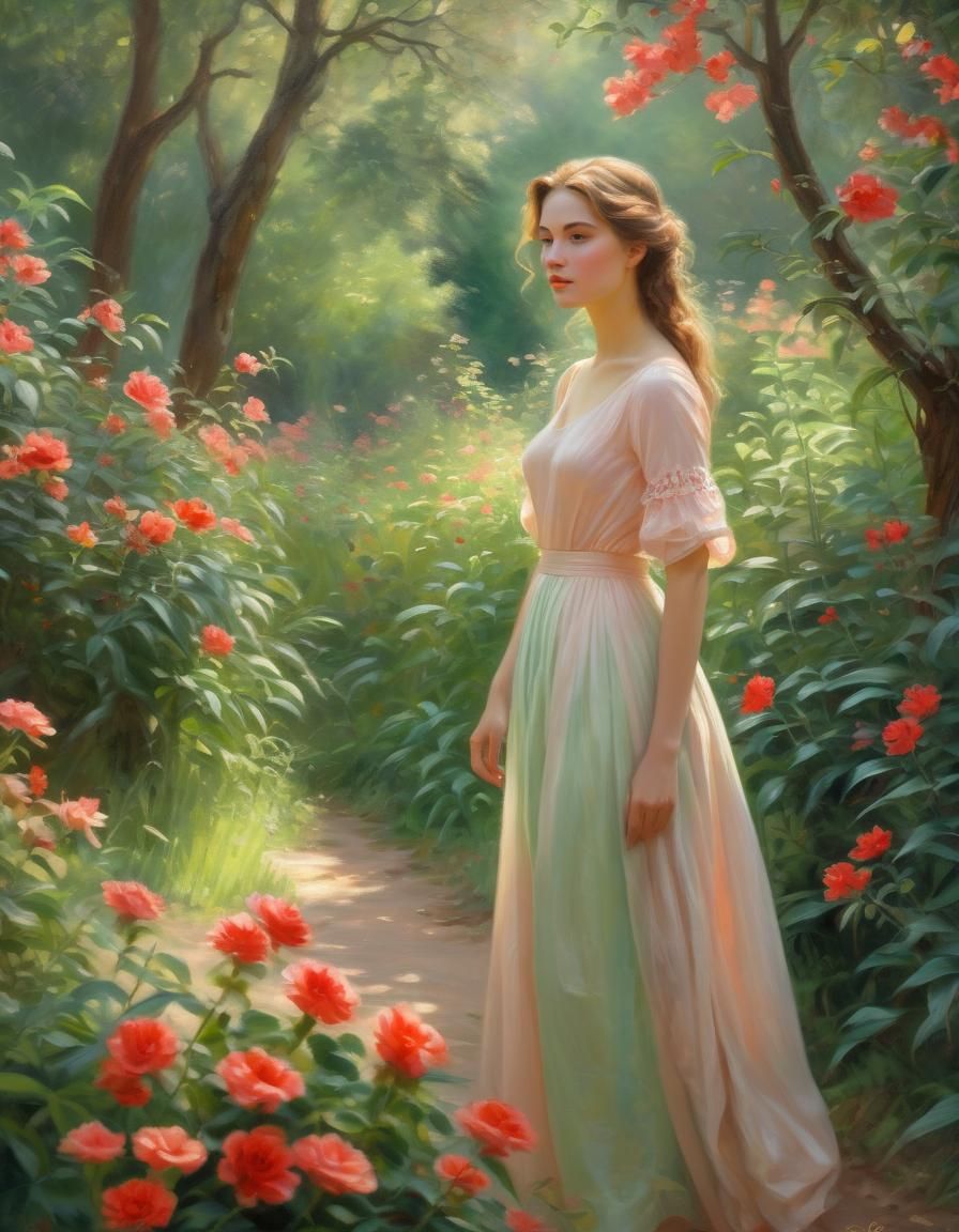 Lady & Red Flowers AI Generated Artwork NightCafe Creator