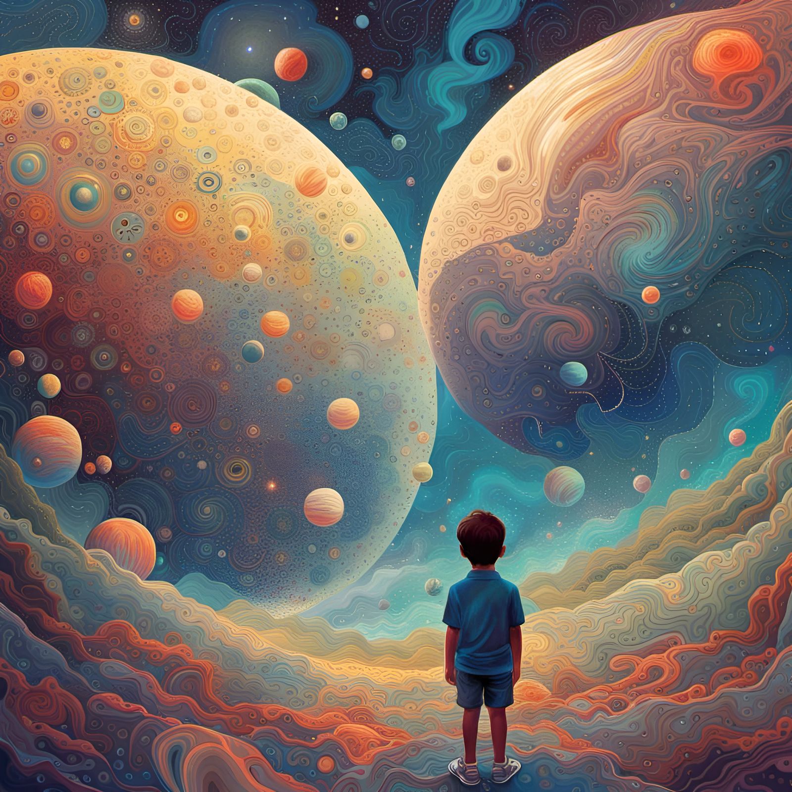 A boy gazing at the boundless wonders of the cosmos - AI Generated A boy gazing at the boundless wonders of the cosmos - AI Generated