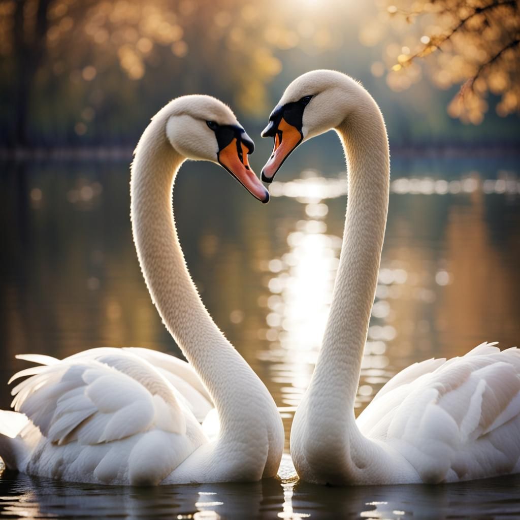 Swan Lake: Swans Expressing Love in Bokeh